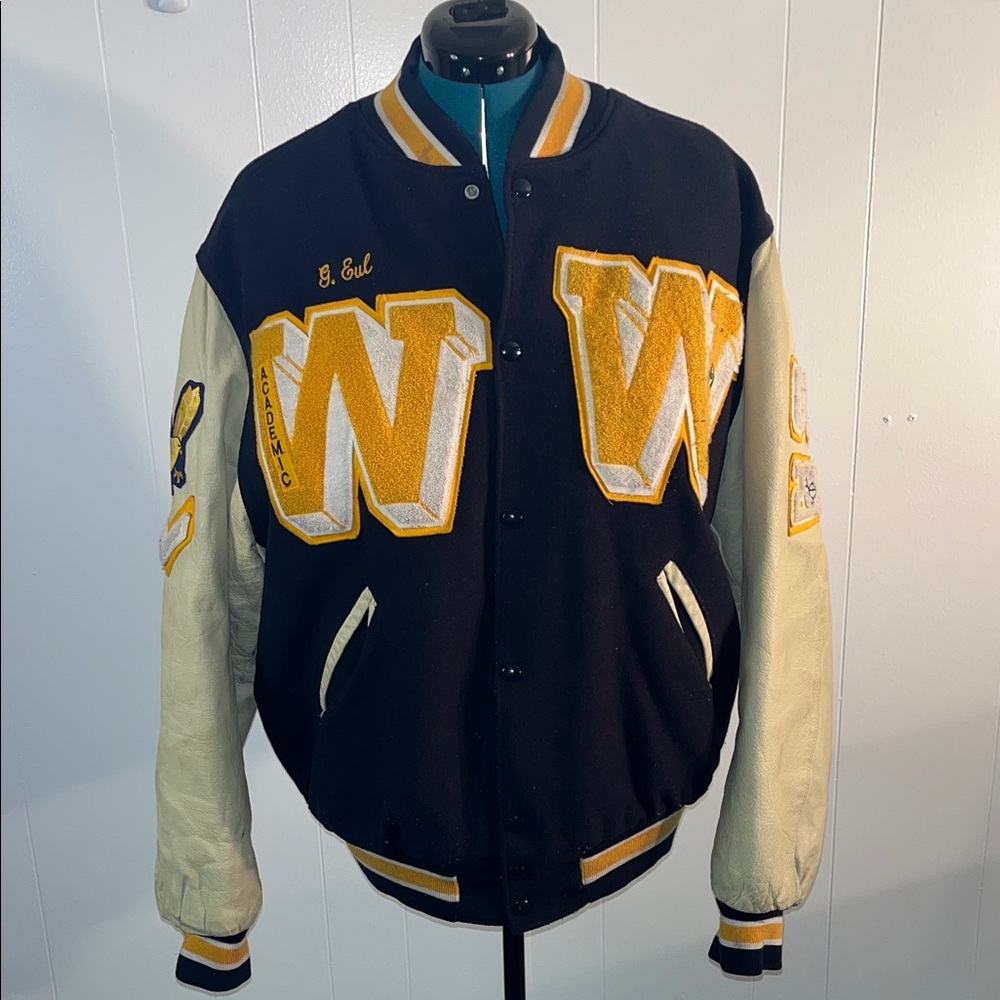 Holloway Black and Cream Varsity Jacket with Gold Accents